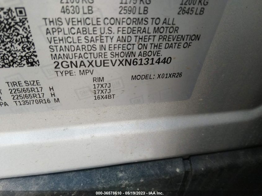 2022 CHEVROLET EQUINOX LT - 2GNAXUEVXN6131440