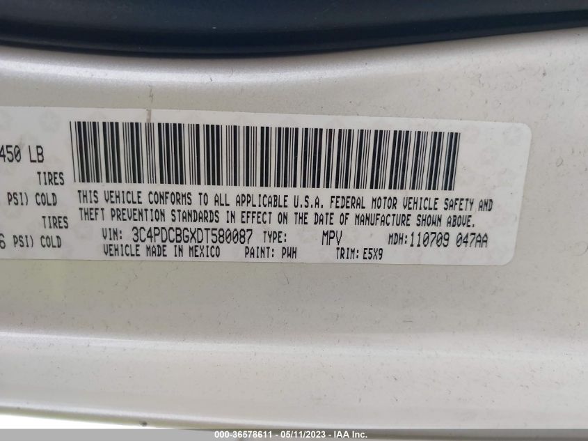 2013 DODGE JOURNEY SXT - 3C4PDCBGXDT580087