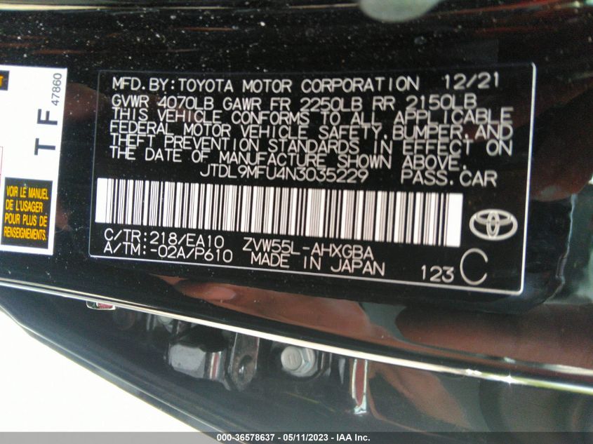 2022 TOYOTA PRIUS LE/XLE/NIGHTSHADE - JTDL9MFU4N3035229