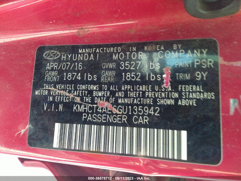 2016 HYUNDAI ACCENT SE - KMHCT4AE6GU135942
