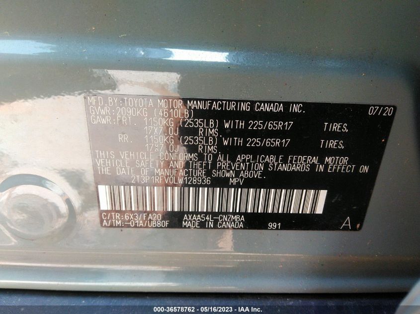 2020 TOYOTA RAV4 XLE - 2T3P1RFV0LW128936