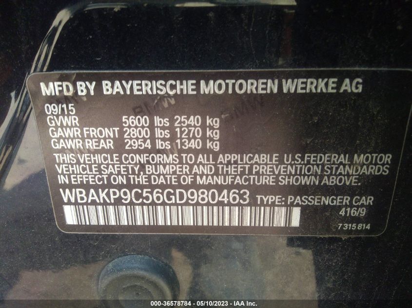 2016 BMW 5 SERIES 550I XDRIVE - WBAKP9C56GD980463