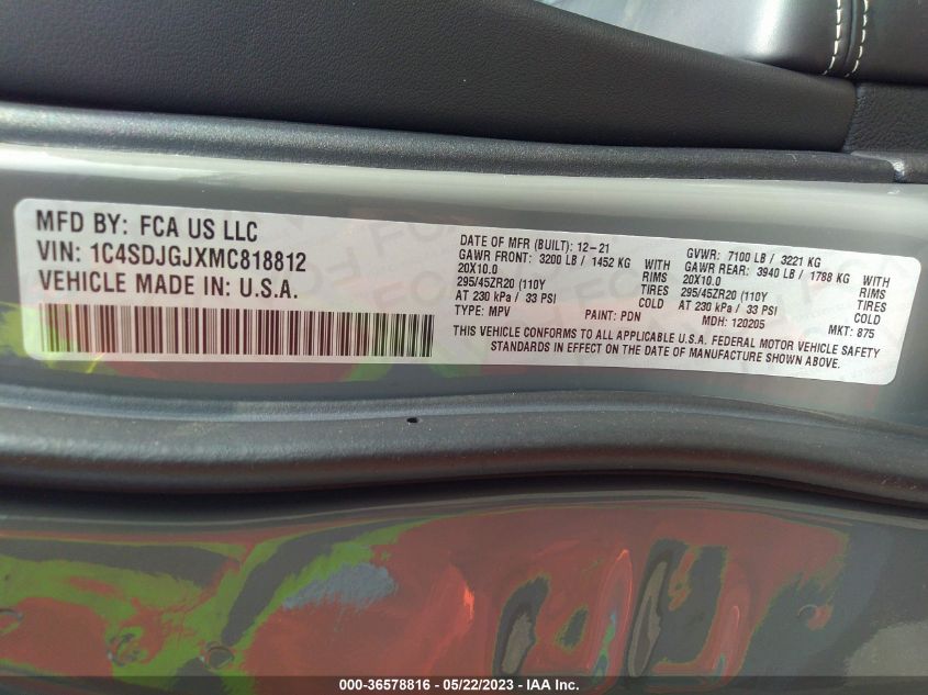 2021 DODGE DURANGO SRT 392 - 1C4SDJGJXMC818812