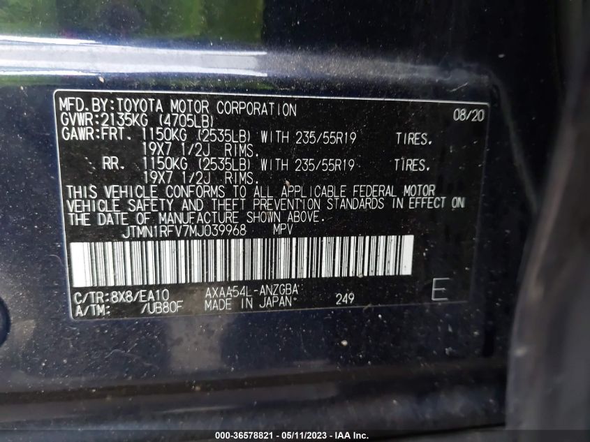 2021 TOYOTA RAV4 LIMITED - JTMN1RFV7MJ039968