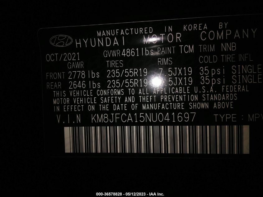 2022 HYUNDAI TUCSON HYBRID SEL CONVENIENCE KM8JFCA15NU041697