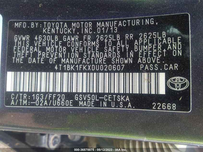 2013 TOYOTA CAMRY SE/XLE - 4T1BK1FKXDU020607