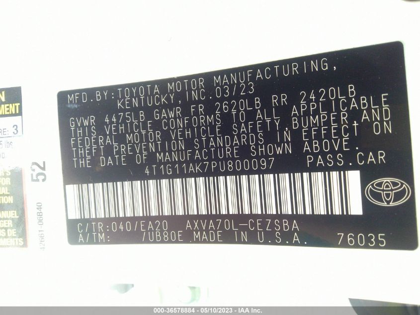 2023 TOYOTA CAMRY SE/SE NIGHTSHADE - 4T1G11AK7PU800097