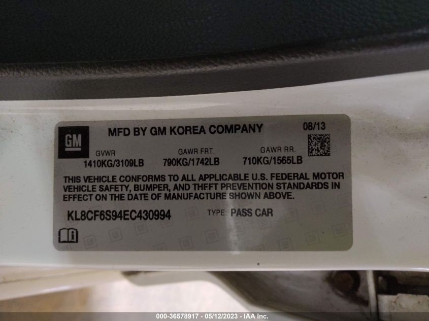 2014 CHEVROLET SPARK LT - KL8CF6S94EC430994