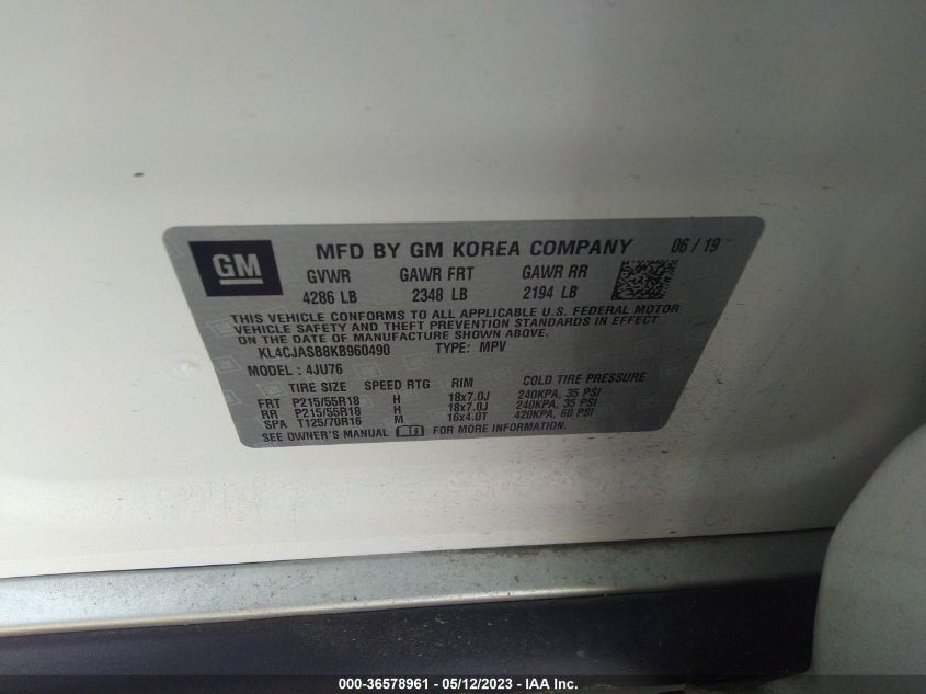 2019 BUICK ENCORE PREFERRED - KL4CJASB8KB960490