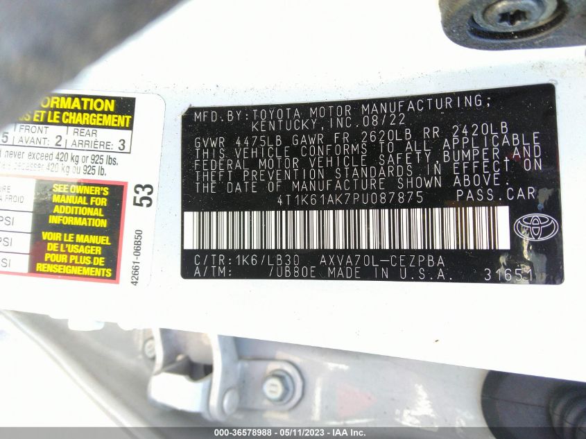 2023 TOYOTA CAMRY XSE - 4T1K61AK7PU087875