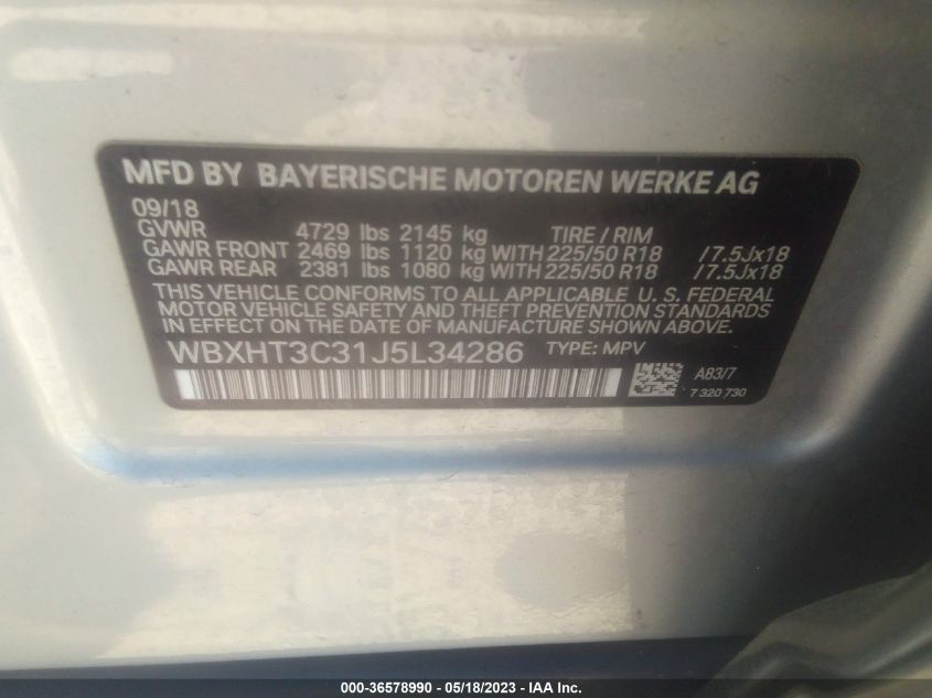 VIN WBXHT3C31J5L34286 2018 BMW X1 no.9