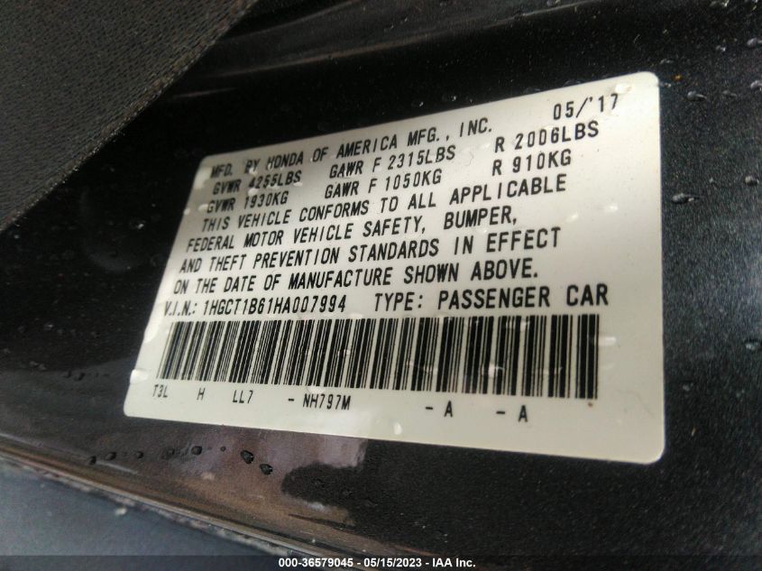 2017 HONDA ACCORD COUPE EX-L - 1HGCT1B61HA007994