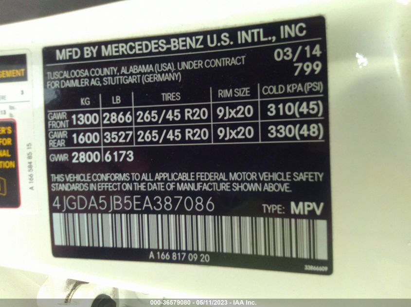 2014 MERCEDES-BENZ M-CLASS ML 350 - 4JGDA5JB5EA387086