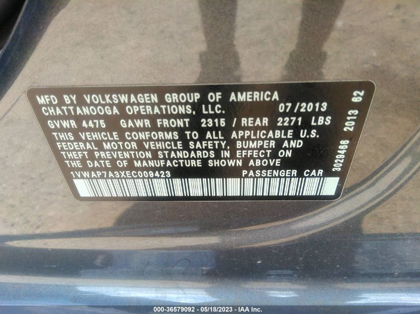 2014 VOLKSWAGEN PASSAT S - 1VWAP7A3XEC009423