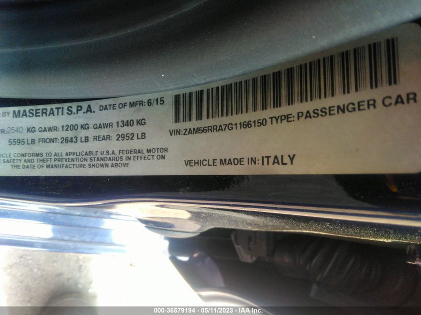 2016 MASERATI QUATTROPORTE S Q4 - ZAM56RRA7G1166150