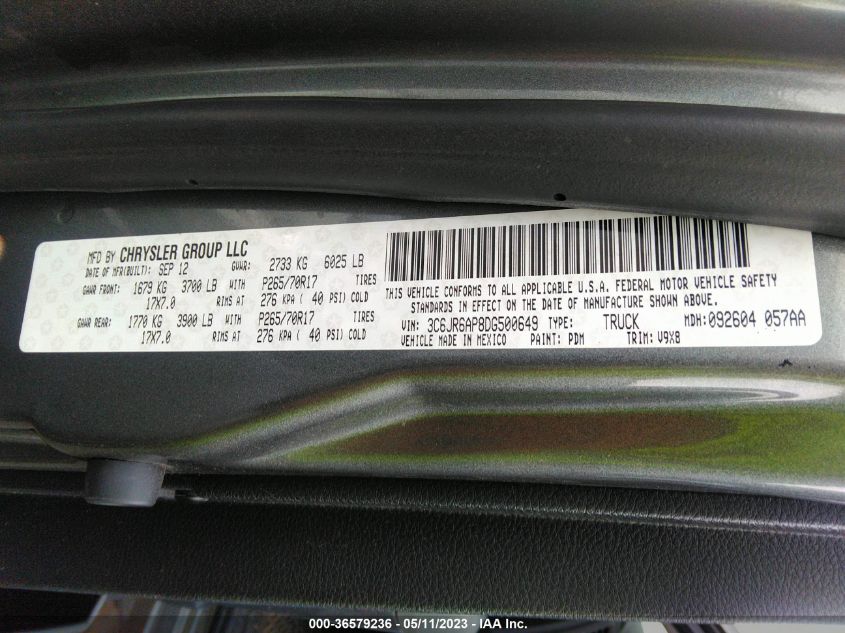 2013 RAM 1500 TRADESMAN - 3C6JR6AP8DG500649