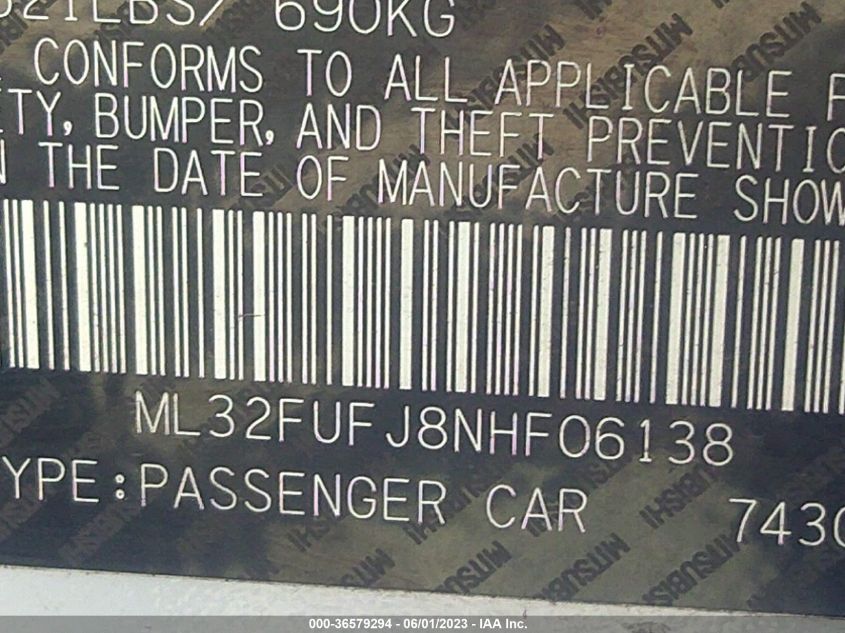 2022 MITSUBISHI MIRAGE G4 ES/LE/BLACK EDITION - ML32FUFJ8NHF06138