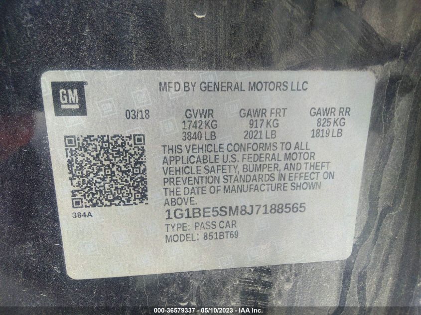2018 CHEVROLET CRUZE LT - 1G1BE5SM8J7188565