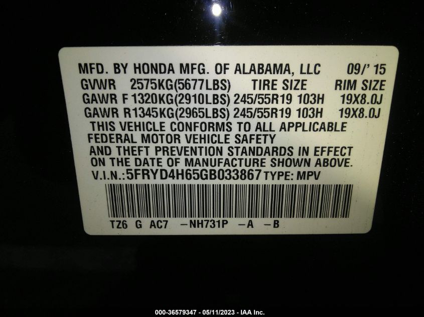 2016 ACURA MDX W/TECH/ENTERTAINMENT/W - 5FRYD4H65GB033867
