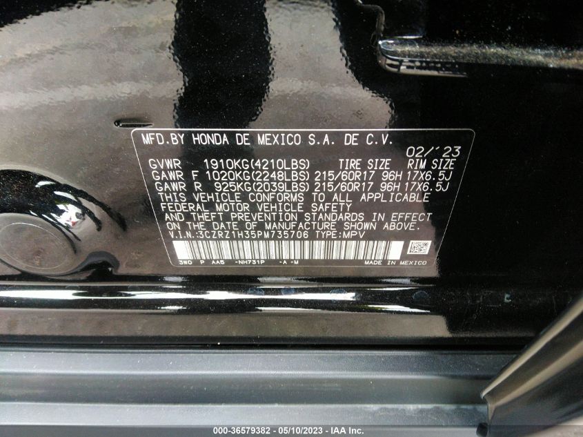 2023 HONDA HR-V LX - 3CZRZ1H35PM735706