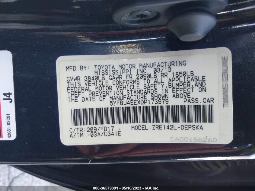 2013 TOYOTA COROLLA L/LE/S - 5YFBU4EEXDP173979