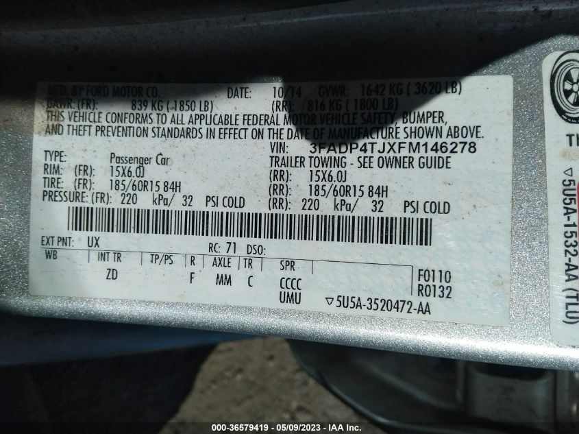 2015 FORD FIESTA S - 3FADP4TJXFM146278