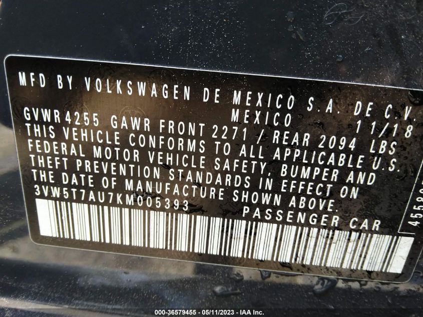2019 VOLKSWAGEN GOLF GTI S/SE/AUTOBAHN - 3VW5T7AU7KM005393