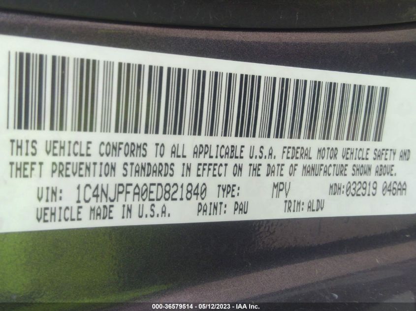 2014 JEEP PATRIOT HIGH ALTITUDE - 1C4NJPFA0ED821840
