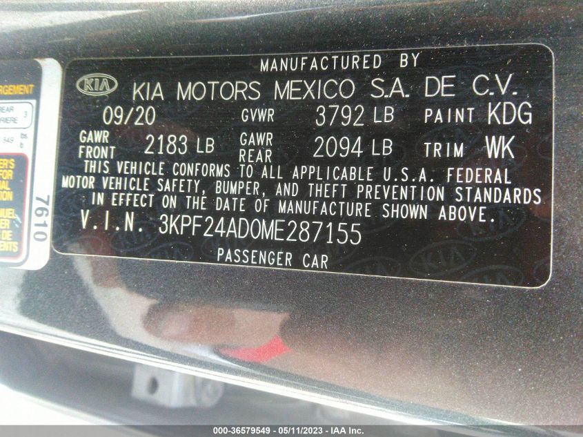 2021 KIA FORTE LXS - 3KPF24AD0ME287155