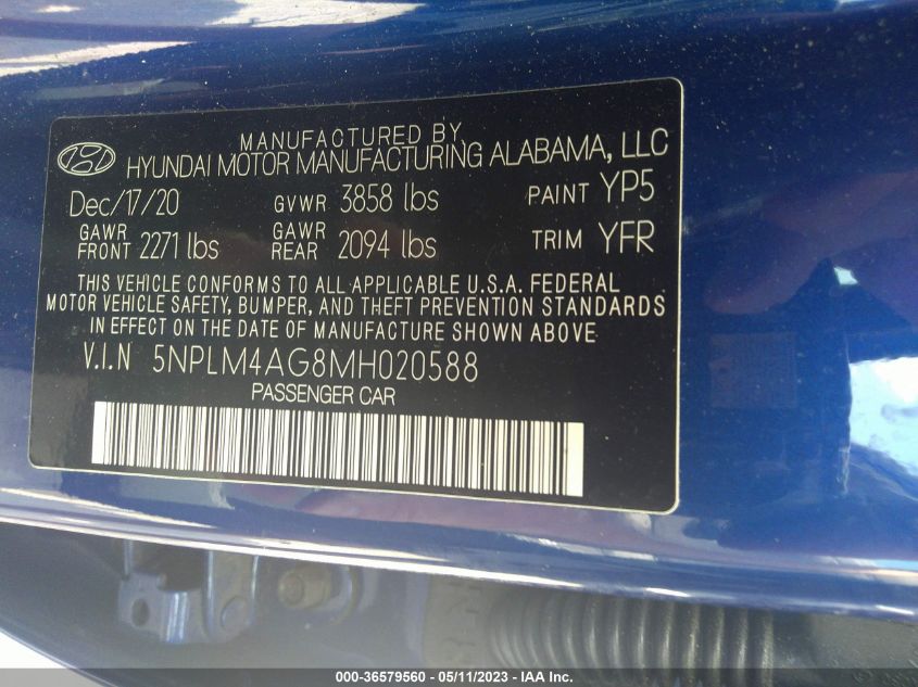 5NPLM4AG8MH020588 Hyundai Elantra SEL 9