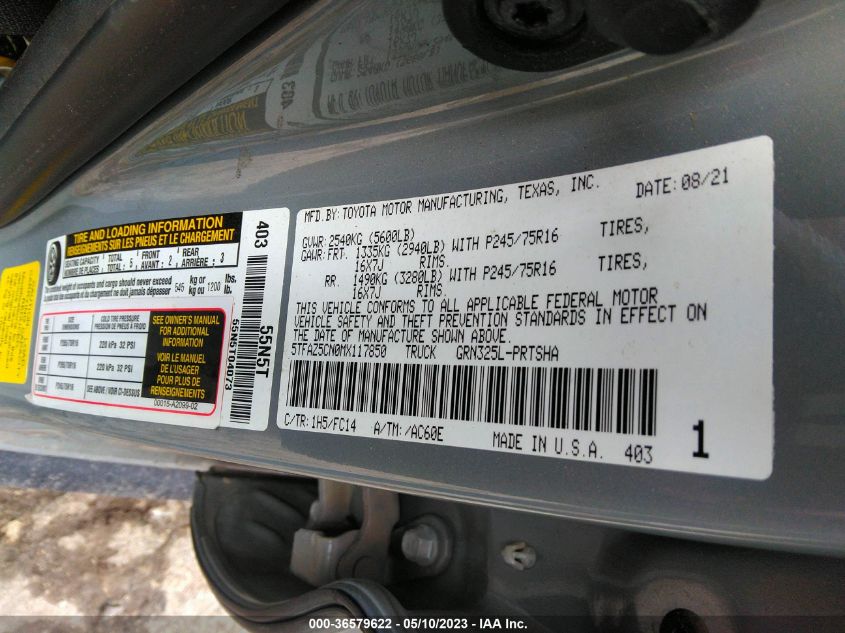 2021 TOYOTA TACOMA 2WD SR5/TRD SPORT - 5TFAZ5CN0MX117850
