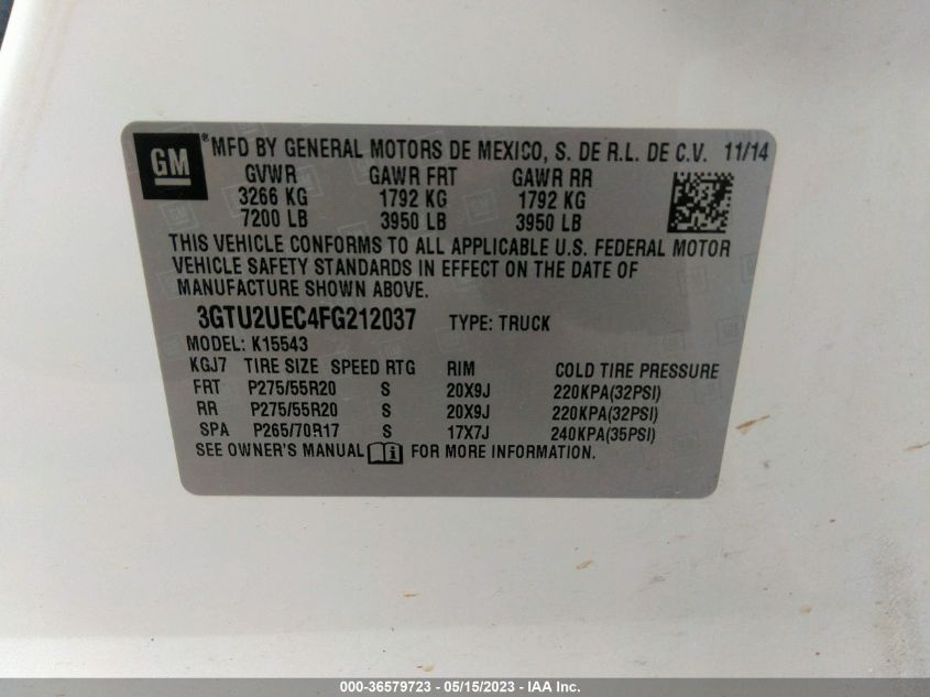 2015 GMC SIERRA 1500 SLE - 3GTU2UEC4FG212037