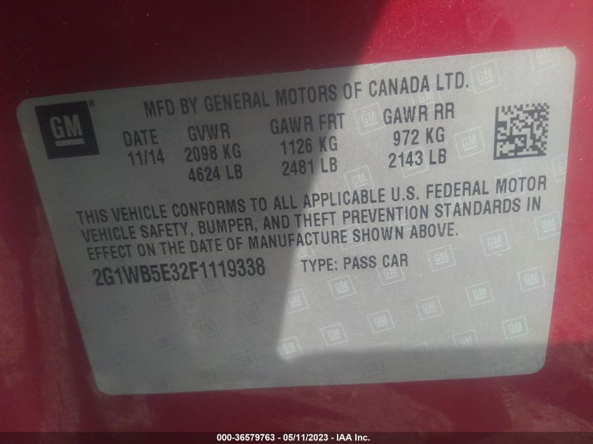 2015 CHEVROLET IMPALA LIMITED LT - 2G1WB5E32F1119338