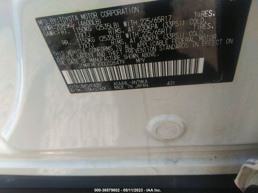 2013 TOYOTA RAV4 XLE - JTMRFREV0DD026479