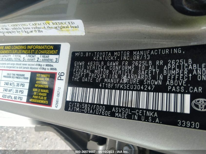 2014 TOYOTA CAMRY L/LE/XLE/SE/SE SPORT - 4T1BF1FK5EU304247