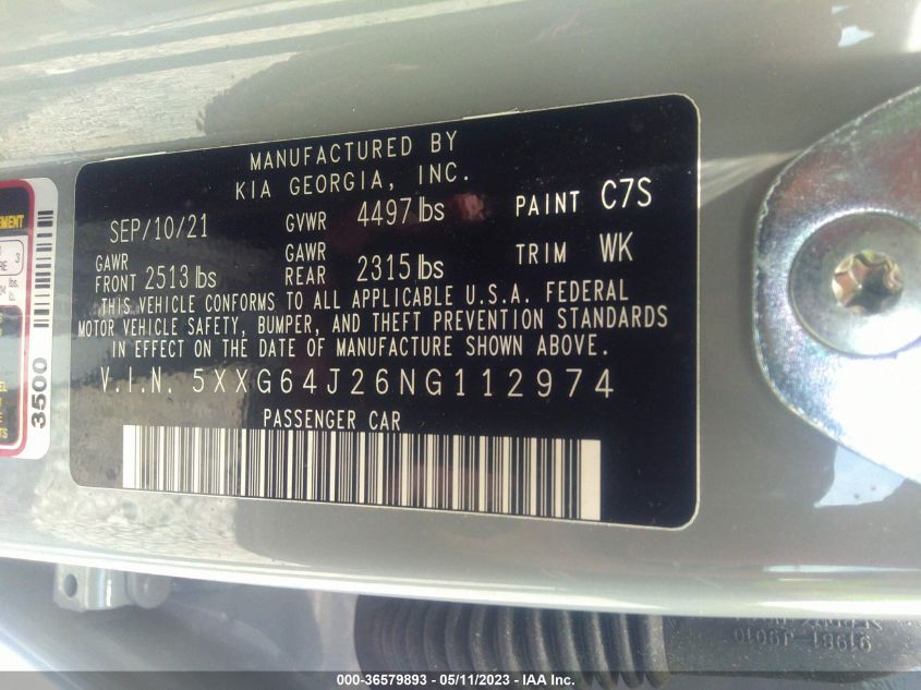 2022 KIA K5 GT-LINE - 5XXG64J26NG112974