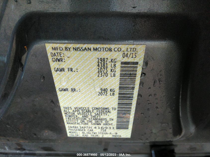 2015 NISSAN ALTIMA 3.5 SL - 1N4BL3AP7FC416931