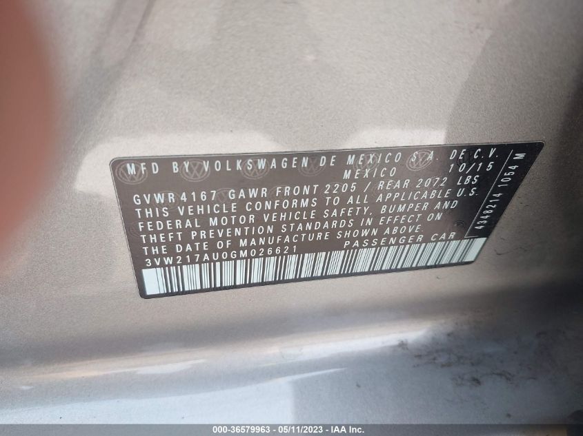 2016 VOLKSWAGEN GOLF TSI S - 3VW217AU0GM026621