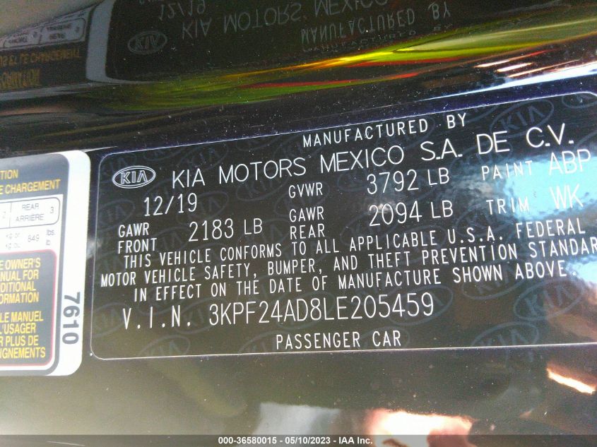 2020 KIA FORTE LXS - 3KPF24AD8LE205459