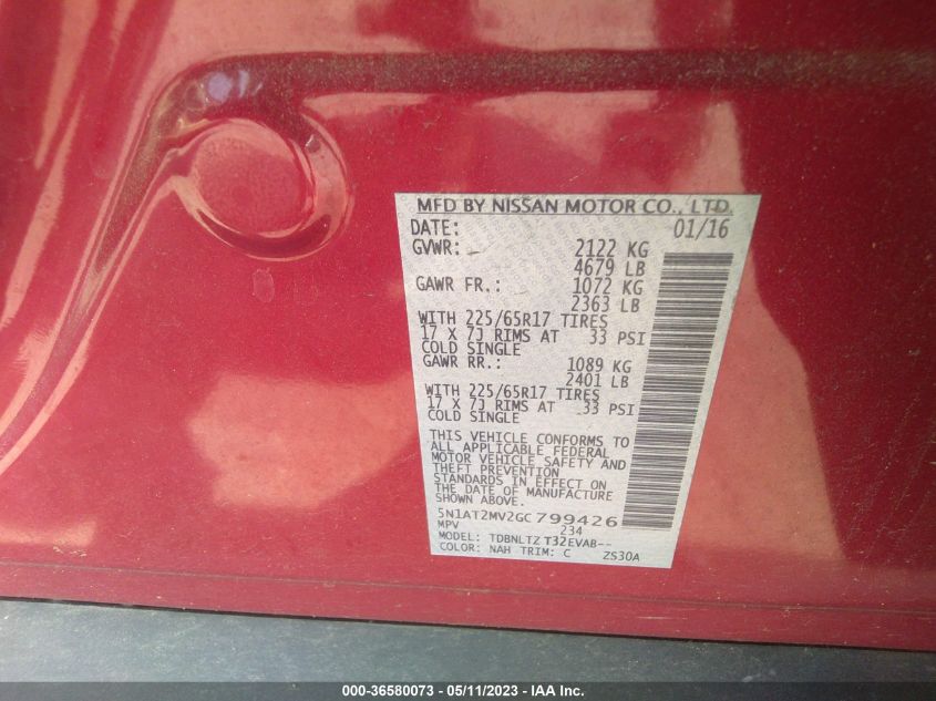 2016 NISSAN ROGUE SV - 5N1AT2MV2GC799426