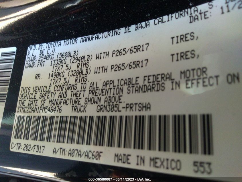 2023 TOYOTA TACOMA 4WD SR/SR5/TRD SPORT - 3TMCZ5AN1PM548476