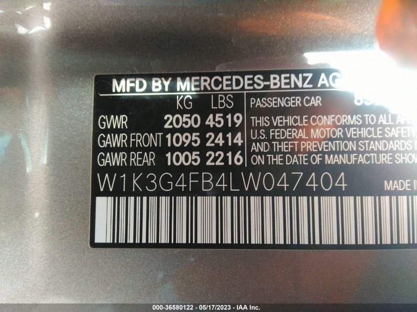 2020 MERCEDES-BENZ A-CLASS A 220 W1K3G4FB4LW047404
