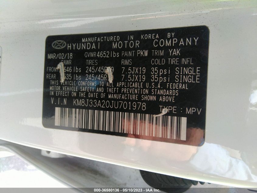 2018 HYUNDAI TUCSON VALUE - KM8J33A20JU701978