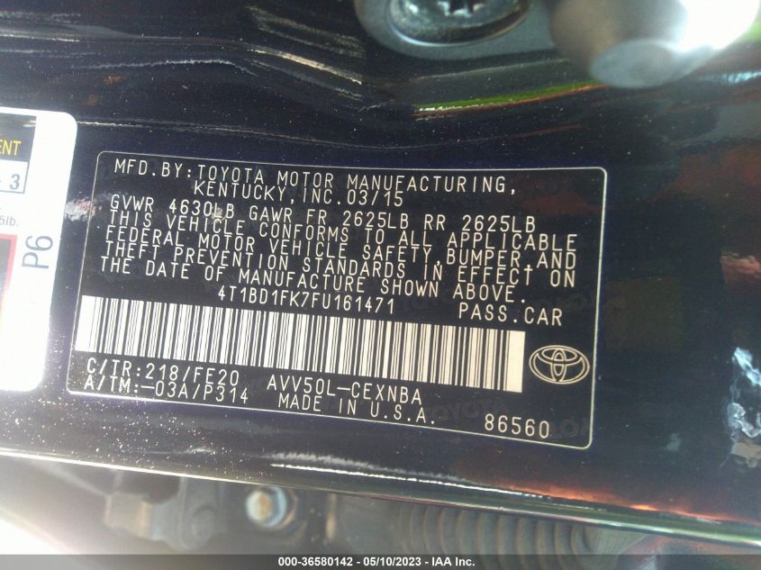 2015 TOYOTA CAMRY HYBRID LE - 4T1BD1FK7FU161471