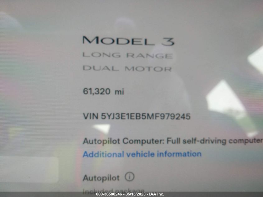 2021 TESLA MODEL 3 LONG RANGE - 5YJ3E1EB5MF979245