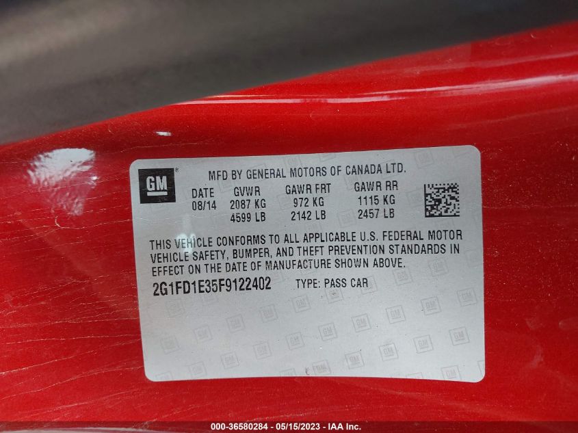 2015 CHEVROLET CAMARO LT - 2G1FD1E35F9122402