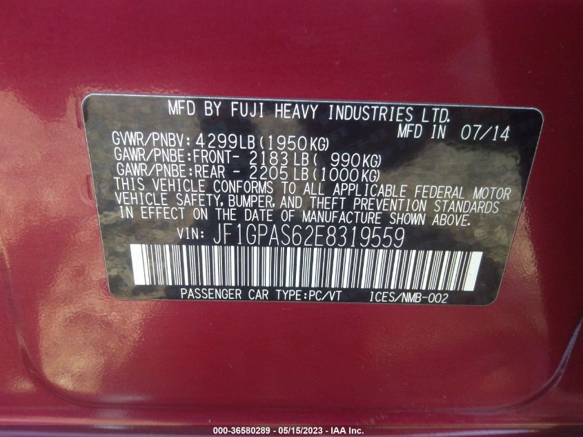 2014 SUBARU IMPREZA WAGON 2.0I SPORT LIMITED - JF1GPAS62E8319559