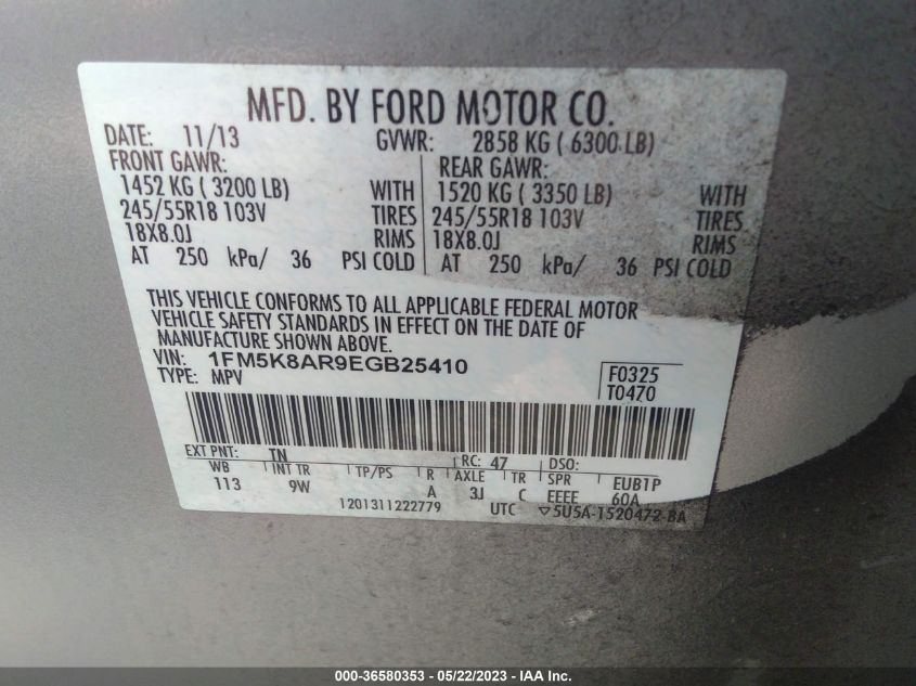 2014 FORD UTILITY POLICE 1FM5K8AR9EGB25410