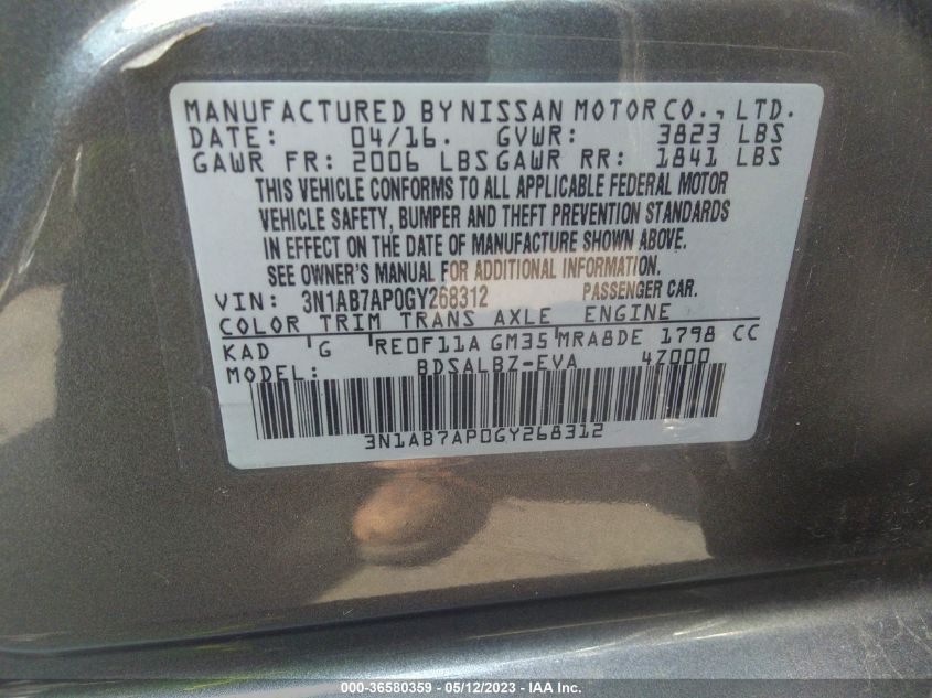 2016 NISSAN SENTRA S - 3N1AB7AP0GY268312