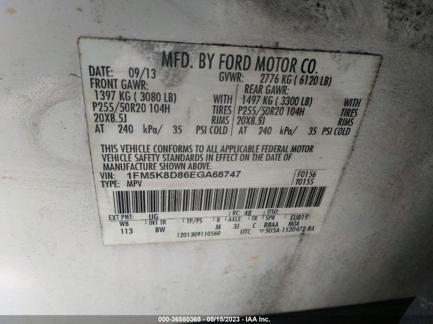 2014 FORD EXPLORER XLT - 1FM5K8D86EGA68747